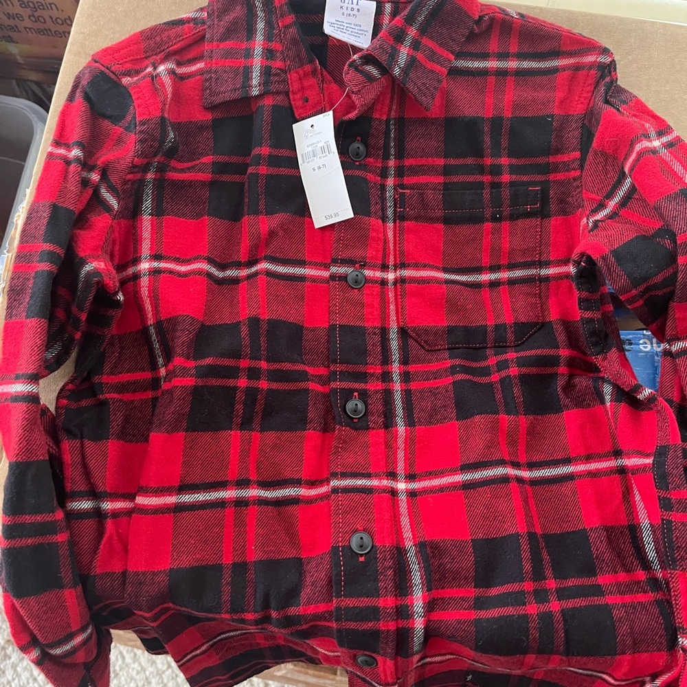 Uniqlo Kids Red and Black Checkered Button Down Shirt